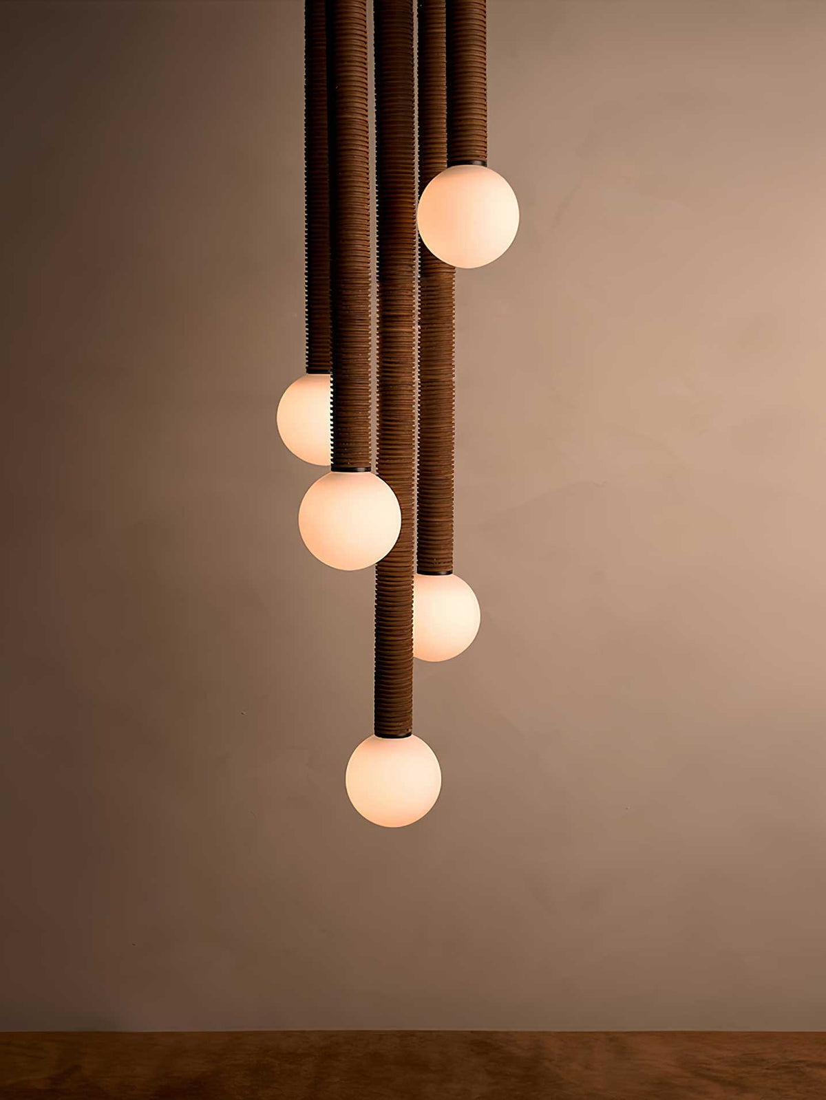 Lestro Designer Pendant Light with Leather Stem and Opal Glass Shade