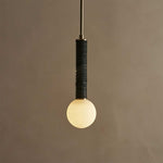 Lestro Designer Pendant Light with Leather Stem and Opal Glass Shade