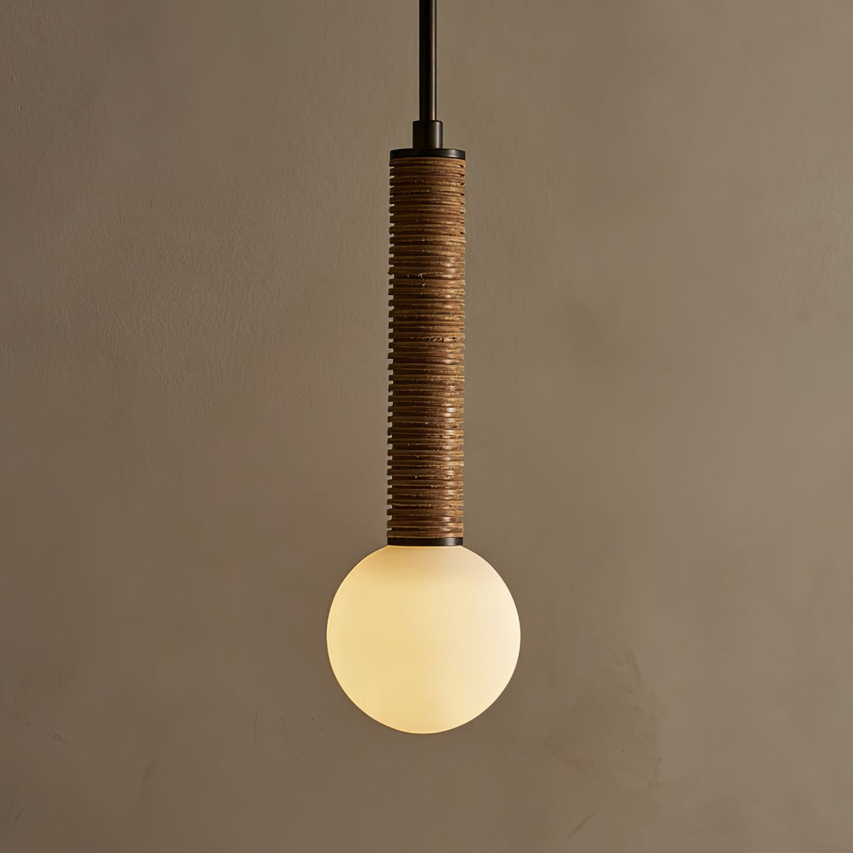Lestro Designer Pendant Light with Leather Stem and Opal Glass Shade