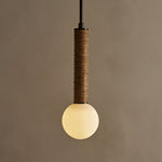 Lestro Designer Pendant Light with Leather Stem and Opal Glass Shade