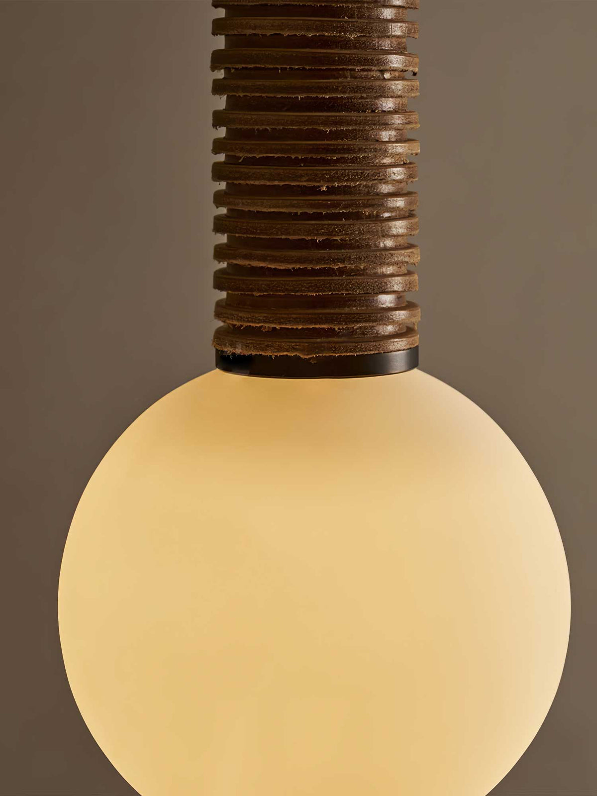 Lestro Designer Pendant Light with Leather Stem and Opal Glass Shade