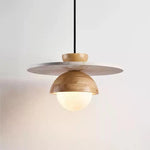 Orbitwood Pendant Light – Travertine & Wood Modern Hanging Lamp