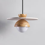 Orbitwood Pendant Light – Travertine & Wood Modern Hanging Lamp