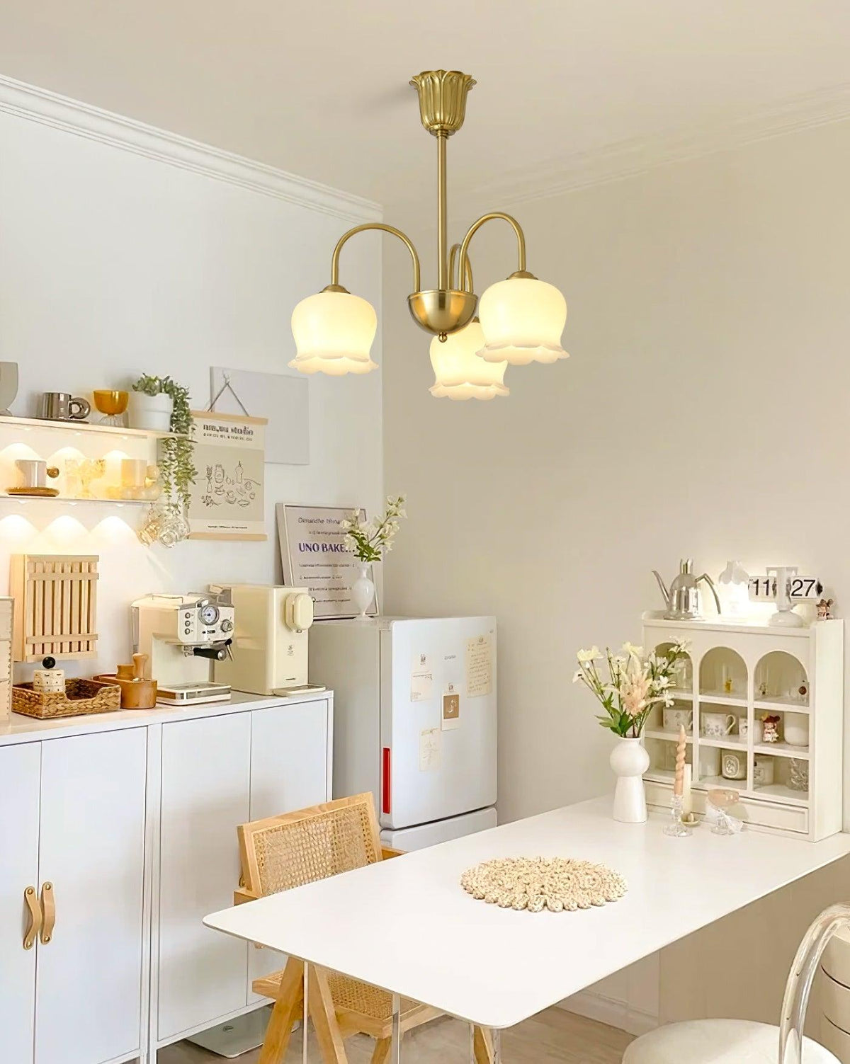 Orchids Brass Chandelier – Modern Floral Pendant Light for Dining Room
