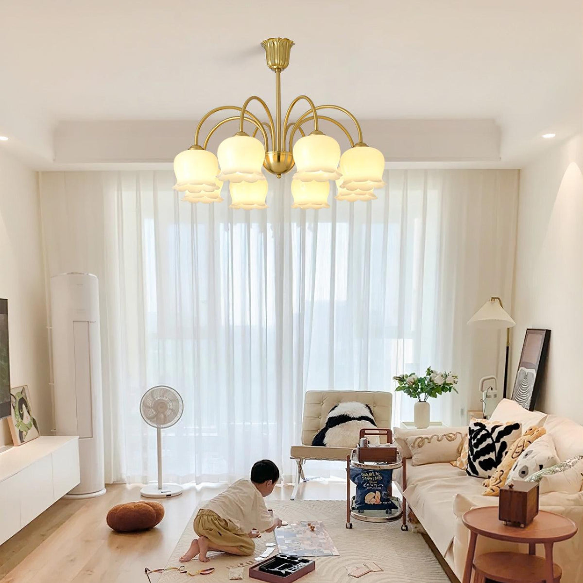 Orchids Brass Chandelier – Modern Floral Pendant Light for Dining Room