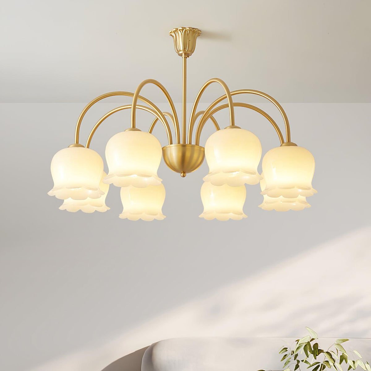 Orchids Brass Chandelier – Modern Floral Pendant Light for Dining Room