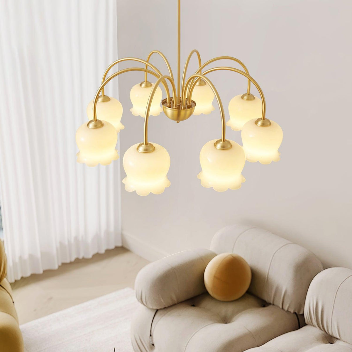 Orchids Brass Chandelier – Modern Floral Pendant Light for Dining Room