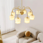 Orchids Brass Chandelier – Modern Floral Pendant Light for Dining Room