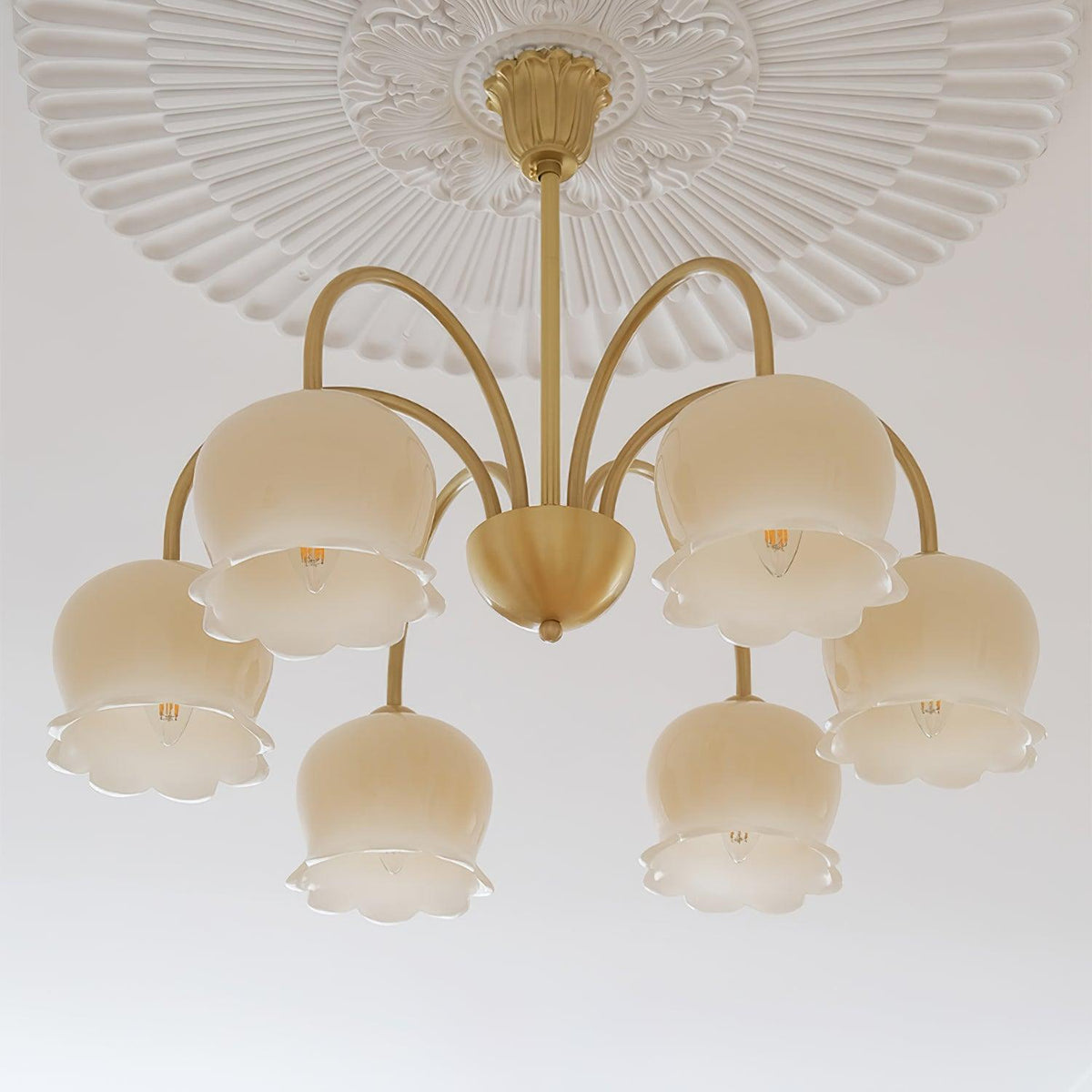 Orchids Brass Chandelier – Modern Floral Pendant Light for Dining Room