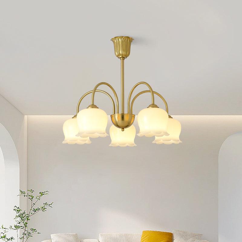 Orchids Brass Chandelier – Modern Floral Pendant Light for Dining Room