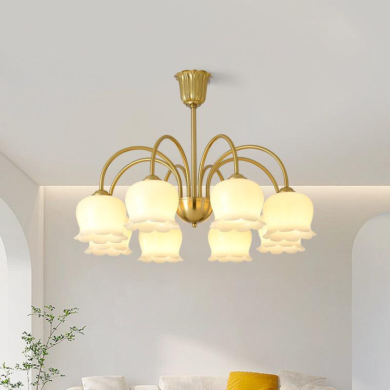 Orchids Brass Chandelier – Modern Floral Pendant Light for Dining Room