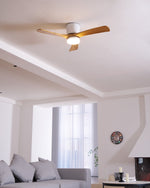 Nordic Wood Ceiling Fan with LED Light – Modern Flush Mount for Living Spaces