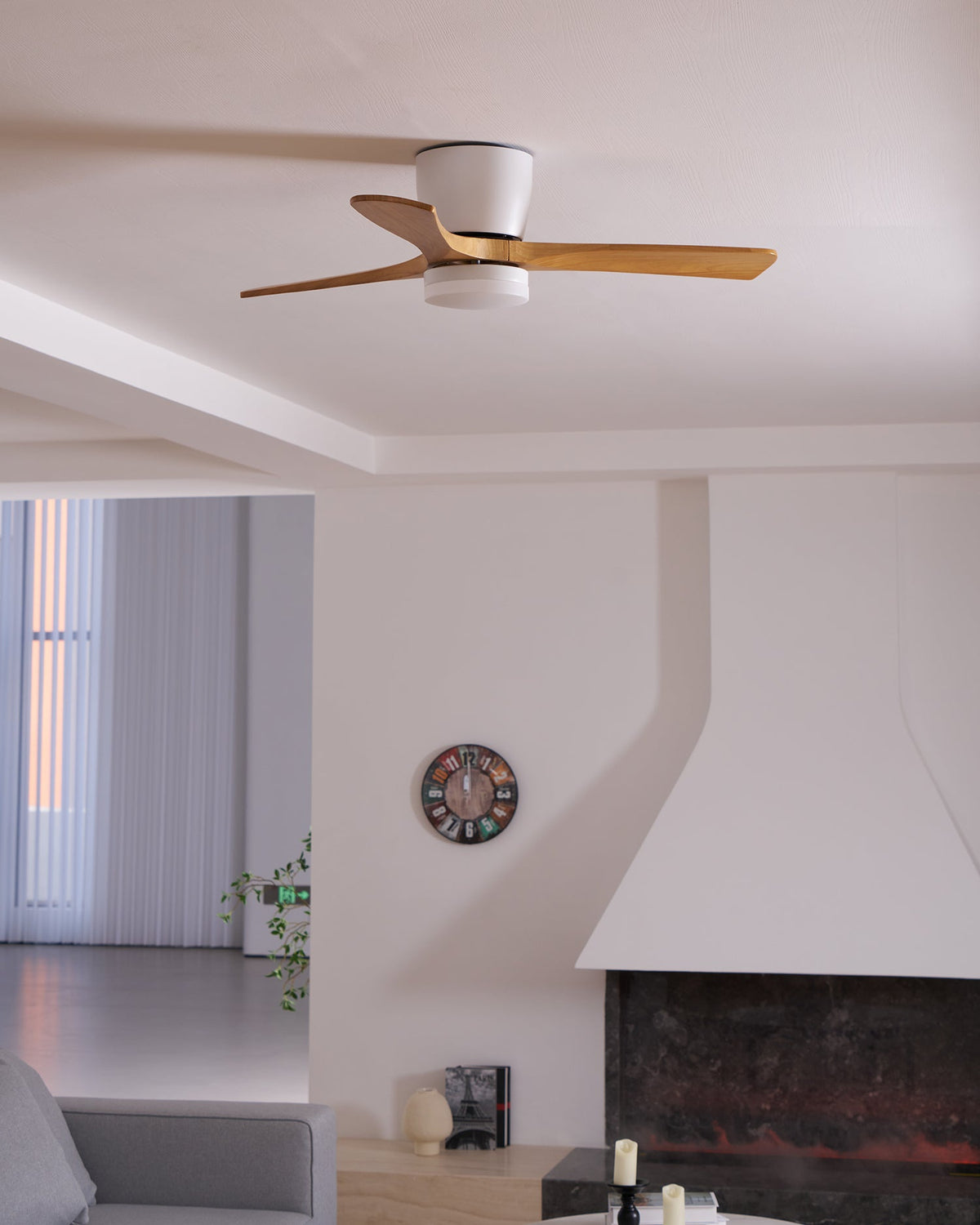Nordic Wood Ceiling Fan with LED Light – Modern Flush Mount for Living Spaces