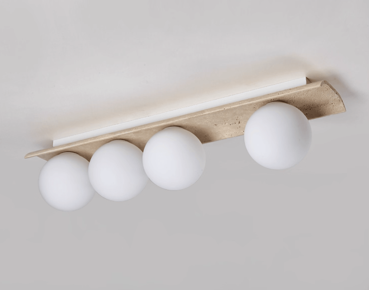 Orélie Modern Travertine Ceiling Light with Frosted Glass Globes