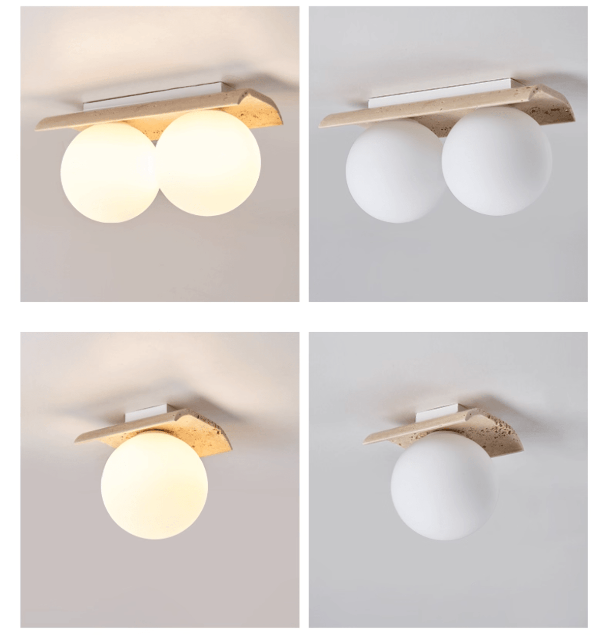 Orélie Modern Travertine Ceiling Light with Frosted Glass Globes