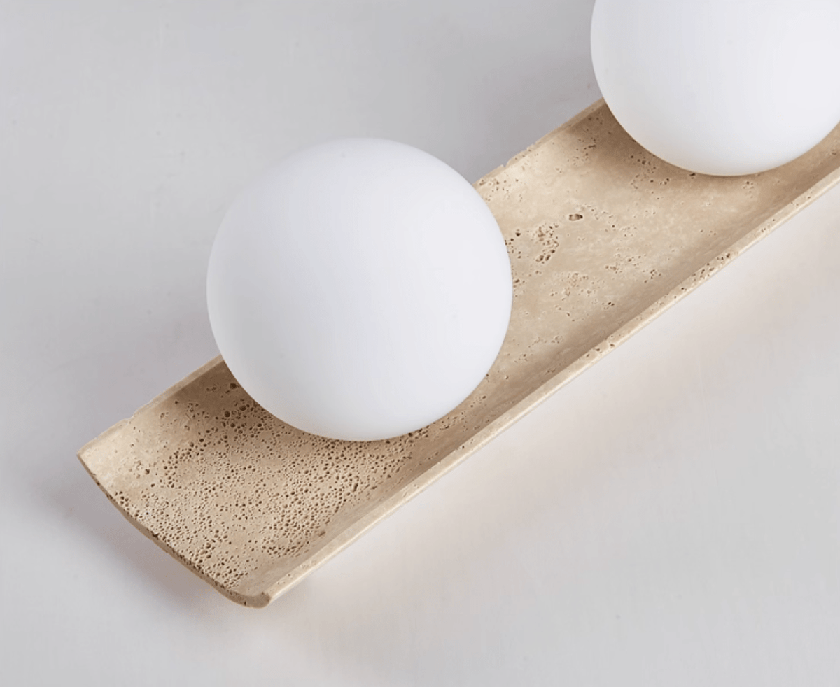 Orélie Modern Travertine Ceiling Light with Frosted Glass Globes