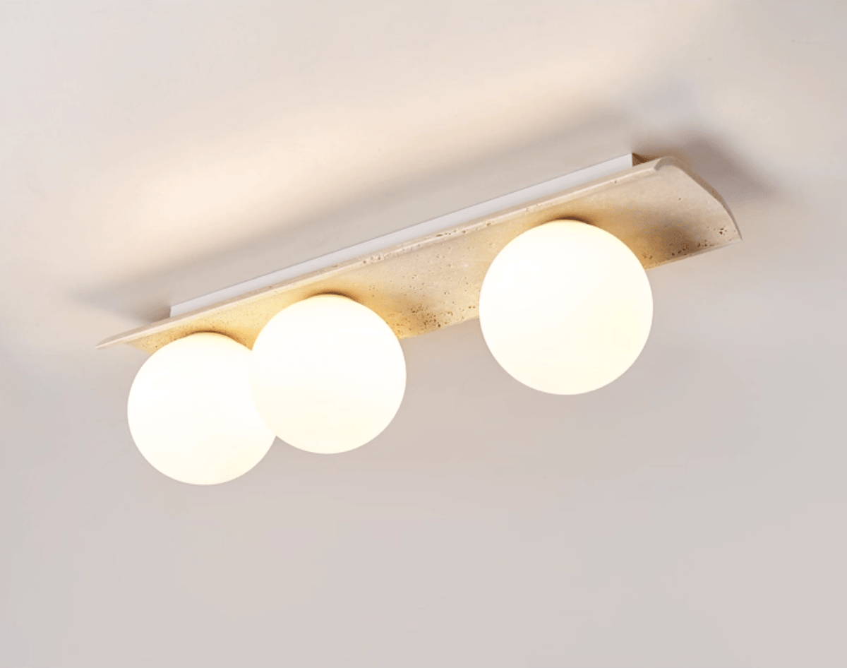 Orélie Modern Travertine Ceiling Light with Frosted Glass Globes
