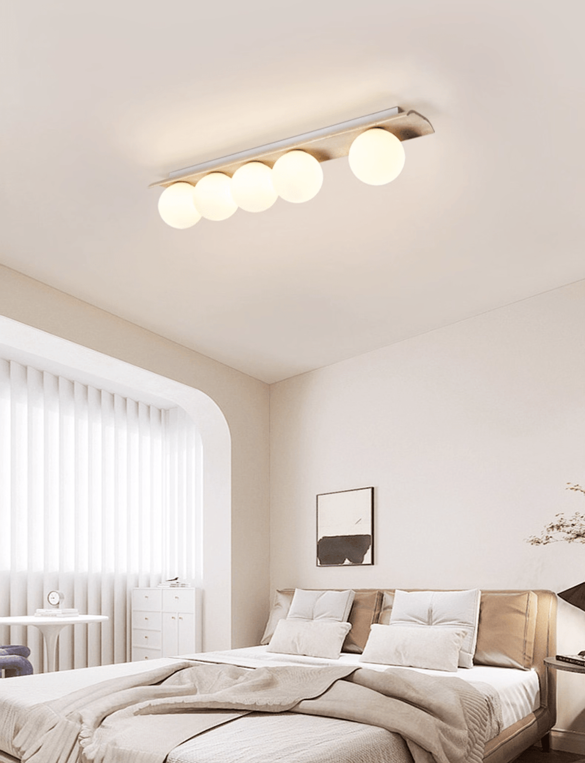Orélie Modern Travertine Ceiling Light with Frosted Glass Globes