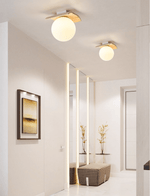 Orélie Modern Travertine Ceiling Light with Frosted Glass Globes
