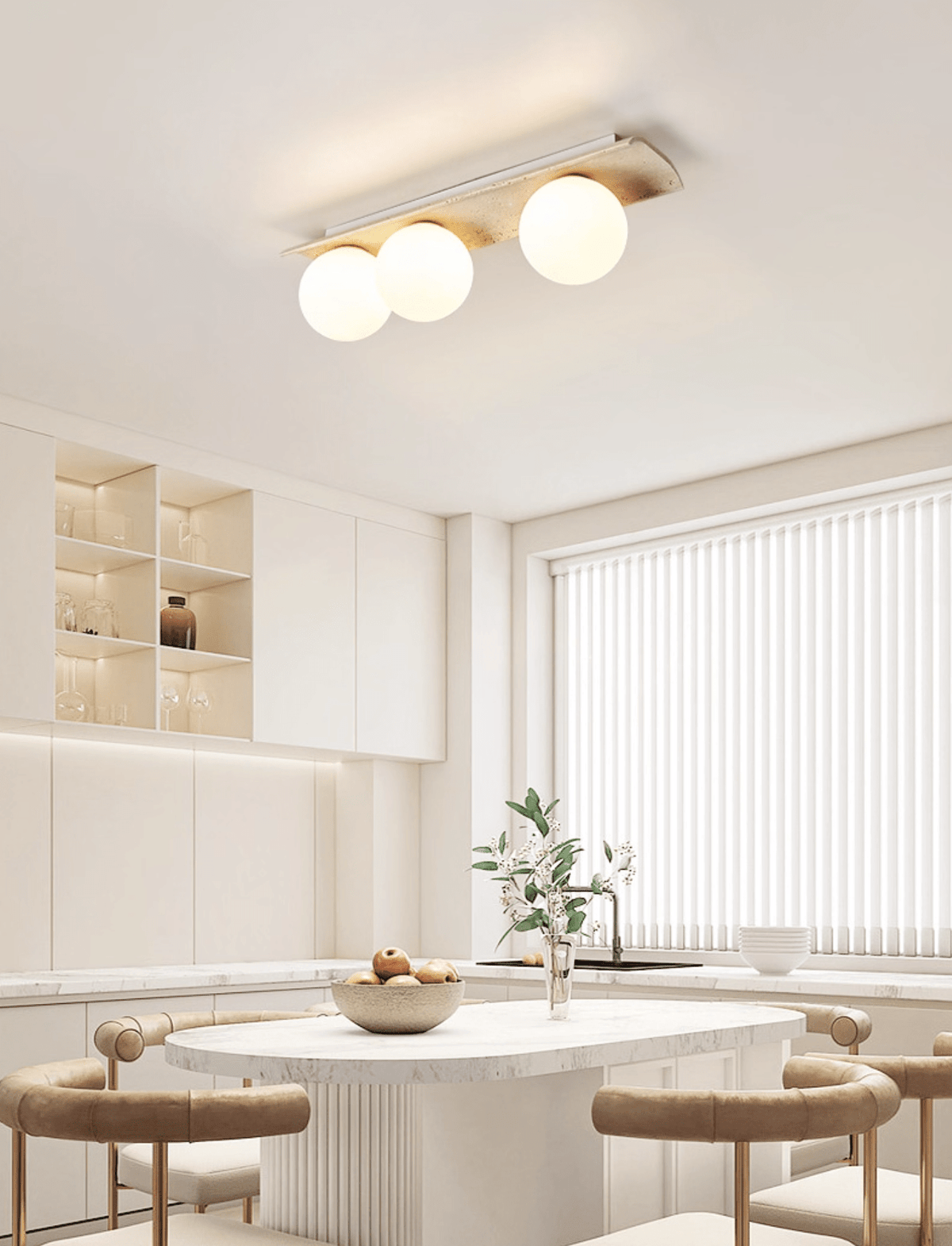 Orélie Modern Travertine Ceiling Light with Frosted Glass Globes