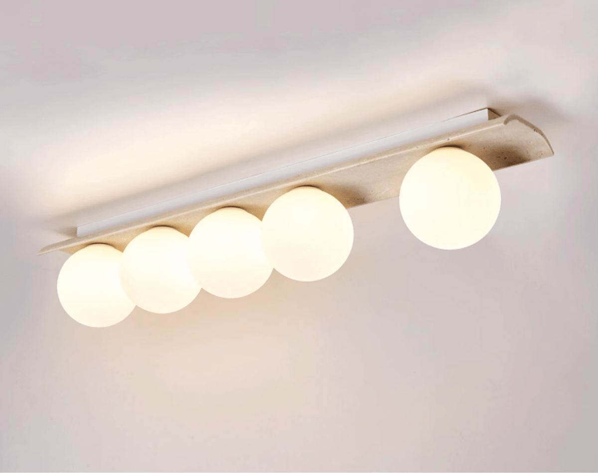 Orélie Modern Travertine Ceiling Light with Frosted Glass Globes