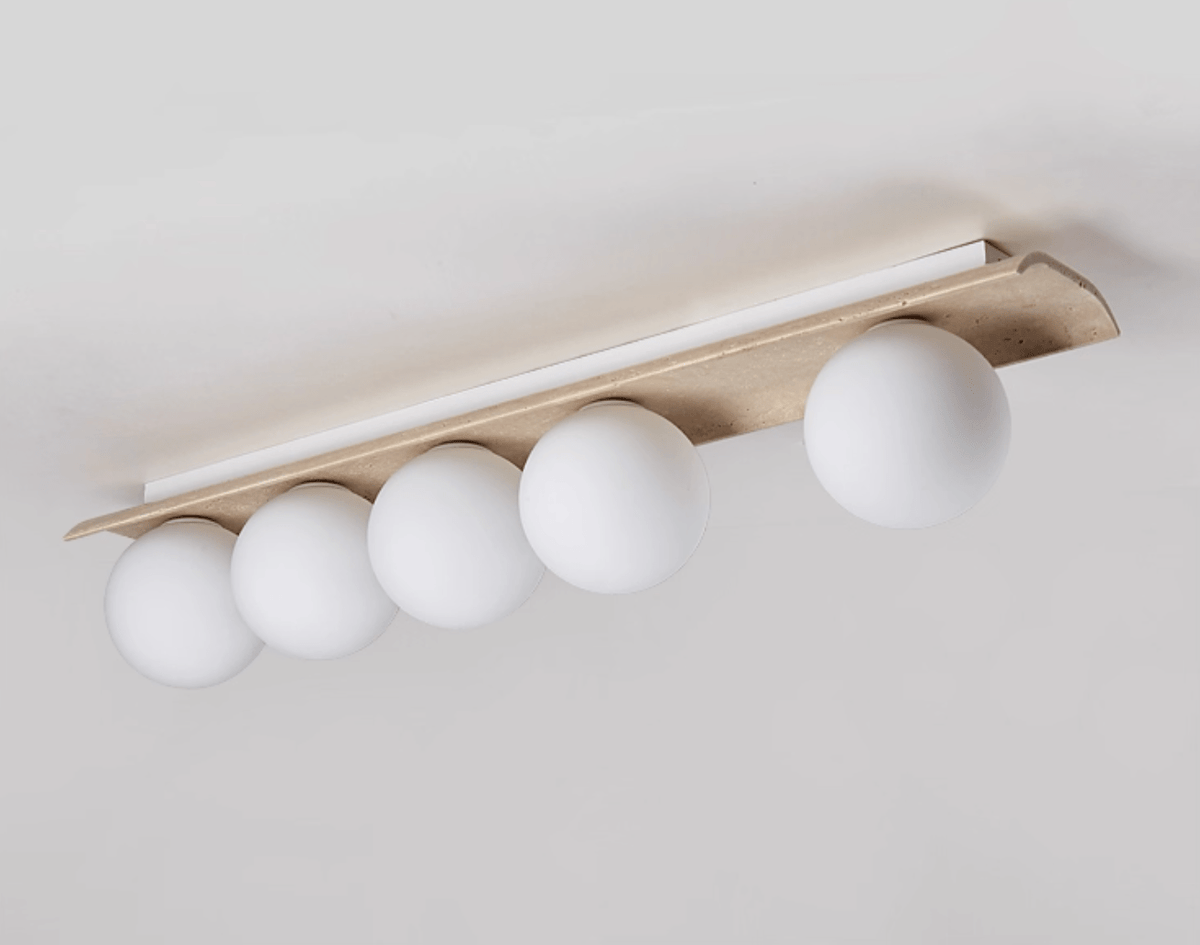 Orélie Modern Travertine Ceiling Light with Frosted Glass Globes