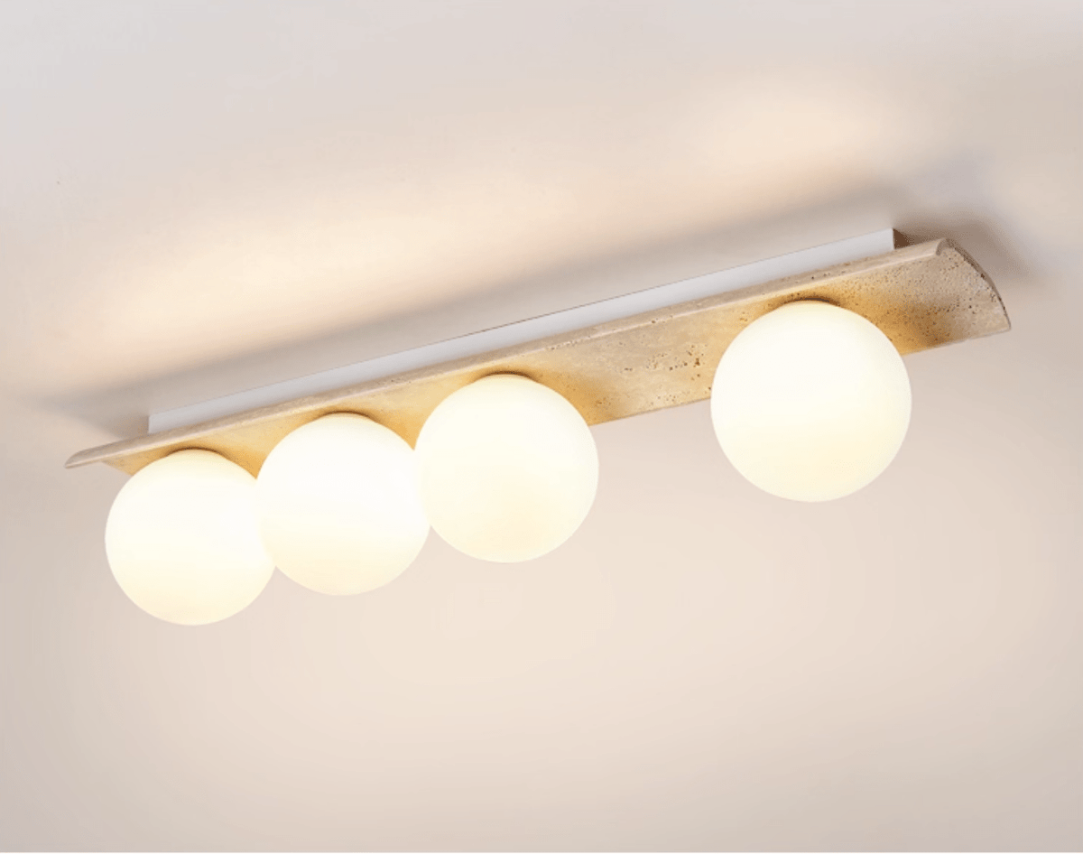 Orélie Modern Travertine Ceiling Light with Frosted Glass Globes