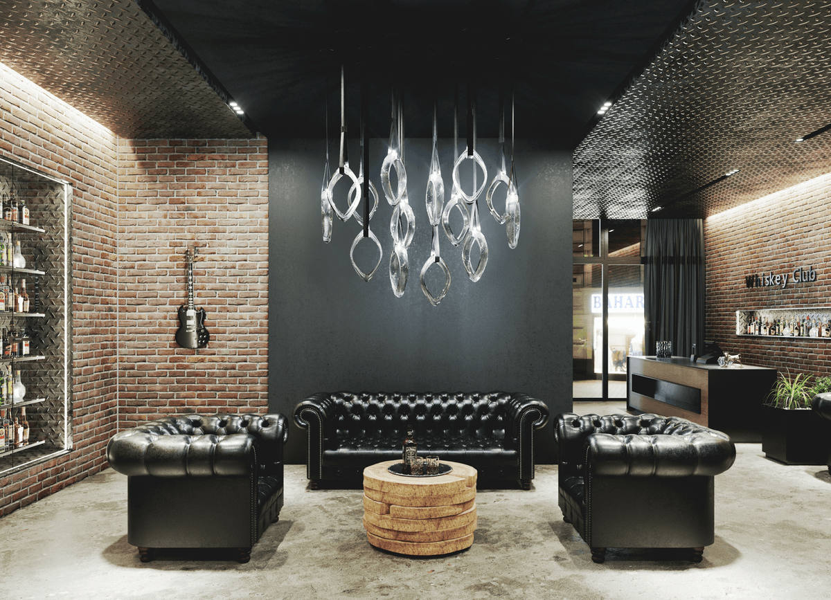 Origin Designer Chandelier in Black Metal and Glass