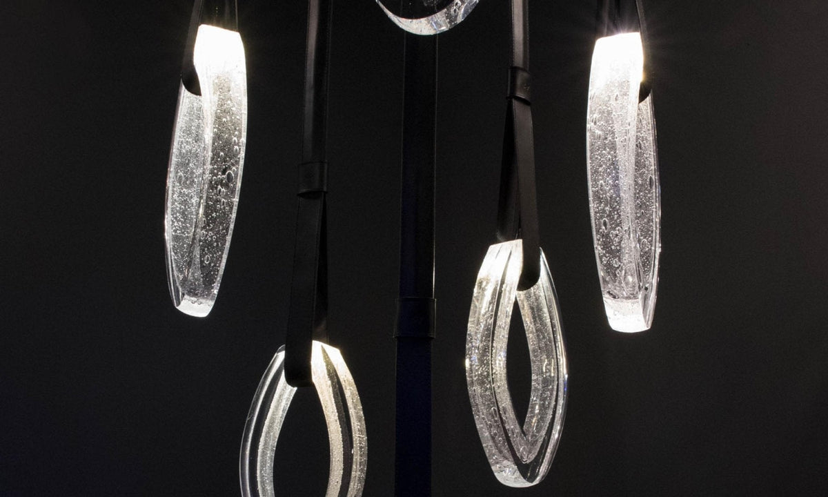 Origin Designer Chandelier in Black Metal and Glass