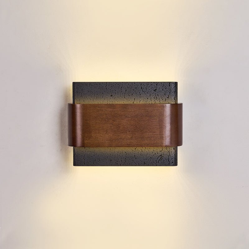 Orin Black Travertine Wall Sconce with Walnut Accent – Modern LED Wall Light