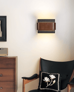 Orin Black Travertine Wall Sconce with Walnut Accent – Modern LED Wall Light