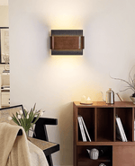 Orin Black Travertine Wall Sconce with Walnut Accent – Modern LED Wall Light