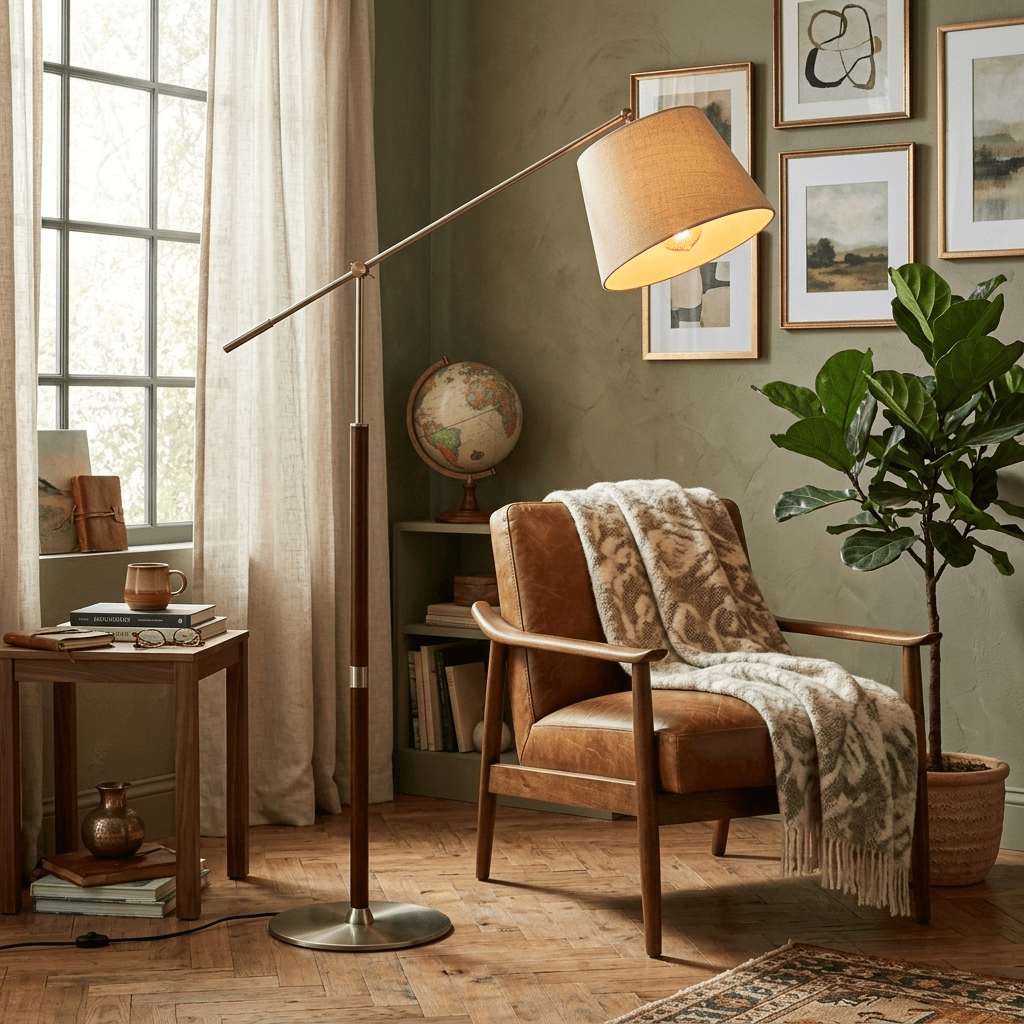 Orion Modern Adjustable Floor Lamp with Fabric Shade for Living Room & Study