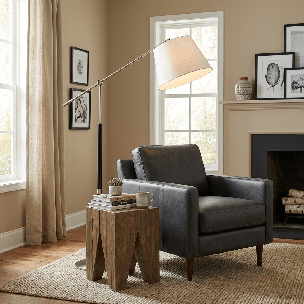 Orion Modern Adjustable Floor Lamp with Fabric Shade for Living Room & Study