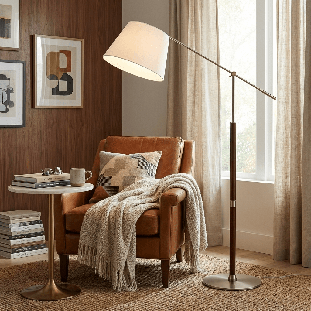 Orion Modern Adjustable Floor Lamp with Fabric Shade for Living Room & Study