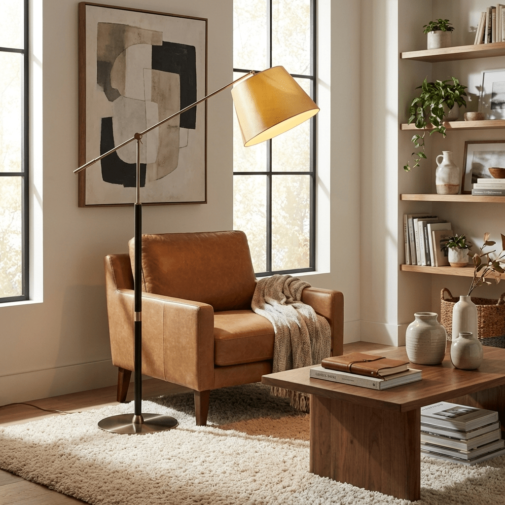 Orion Modern Adjustable Floor Lamp with Fabric Shade for Living Room & Study