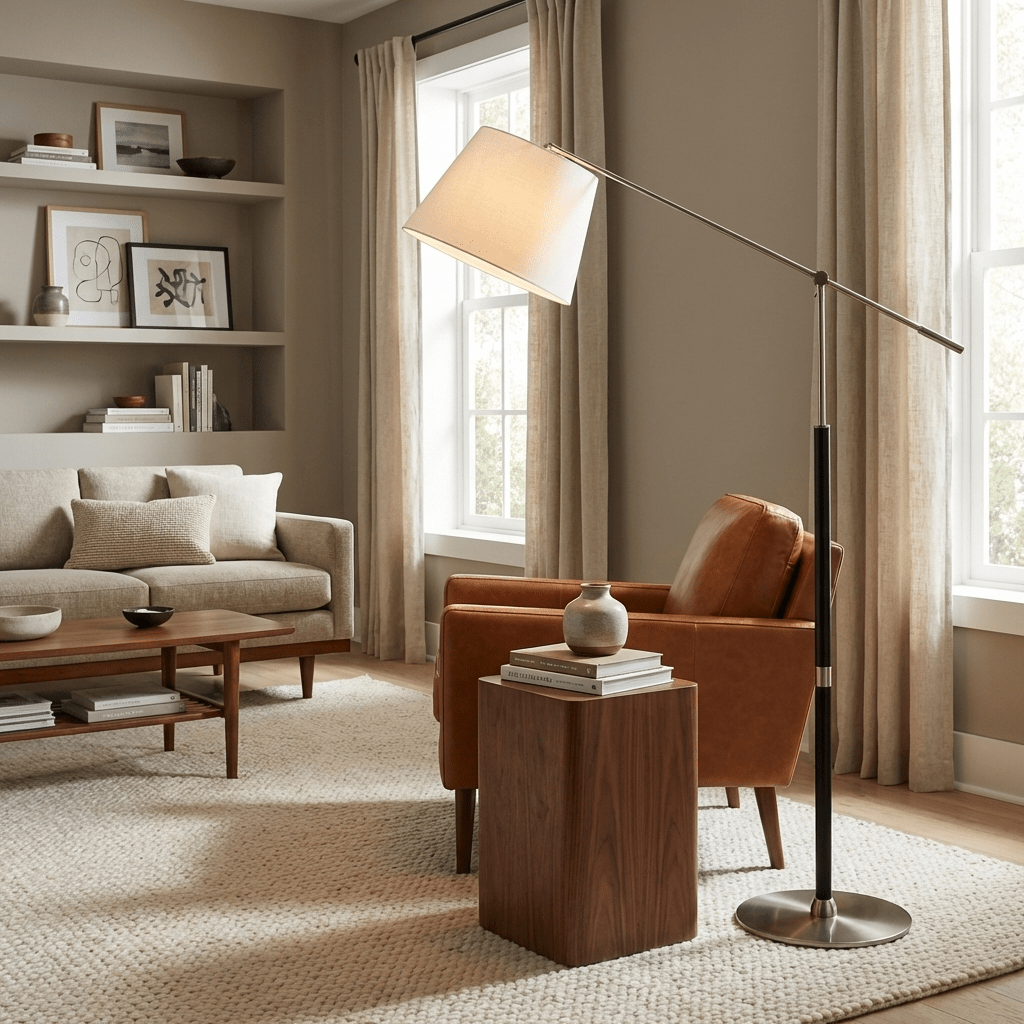 Orion Modern Adjustable Floor Lamp with Fabric Shade for Living Room & Study
