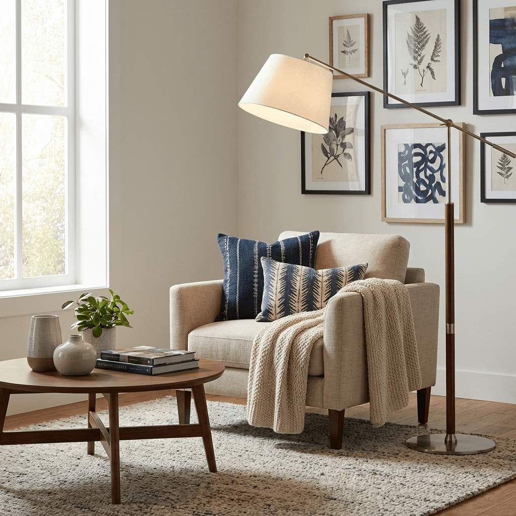 Orion Modern Adjustable Floor Lamp with Fabric Shade for Living Room & Study