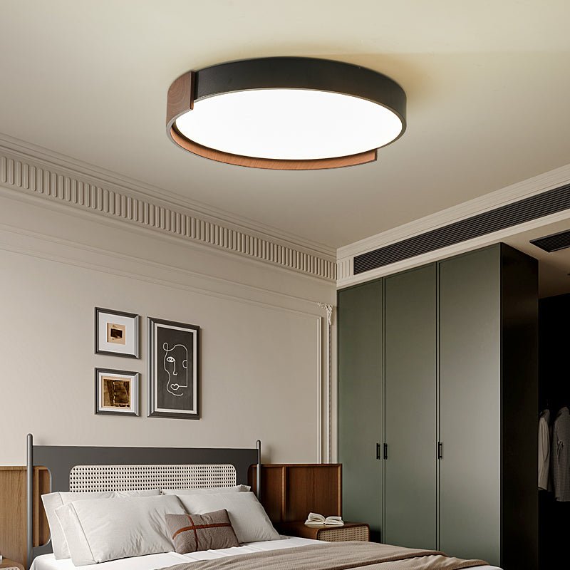 Orion Band LED Flush Mount Ceiling Light in Black and Walnut Wood Grain