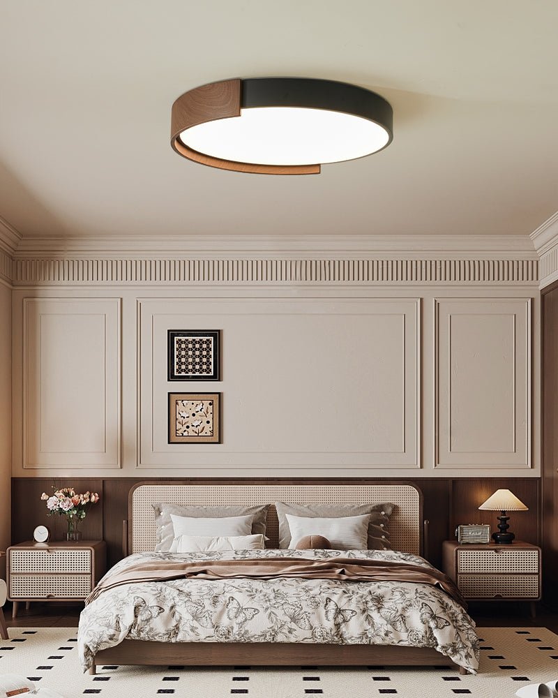Orion Band LED Flush Mount Ceiling Light in Black and Walnut Wood Grain