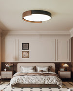 Orion Band LED Flush Mount Ceiling Light in Black and Walnut Wood Grain