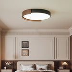 Orion Band LED Flush Mount Ceiling Light in Black and Walnut Wood Grain