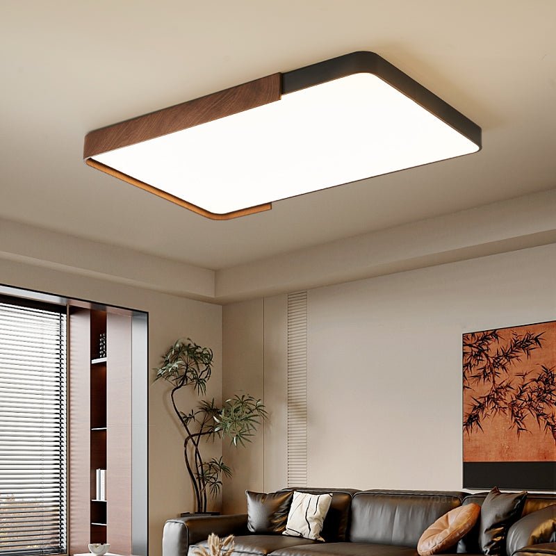 Orion Band LED Flush Mount Ceiling Light in Black and Walnut Wood Grain
