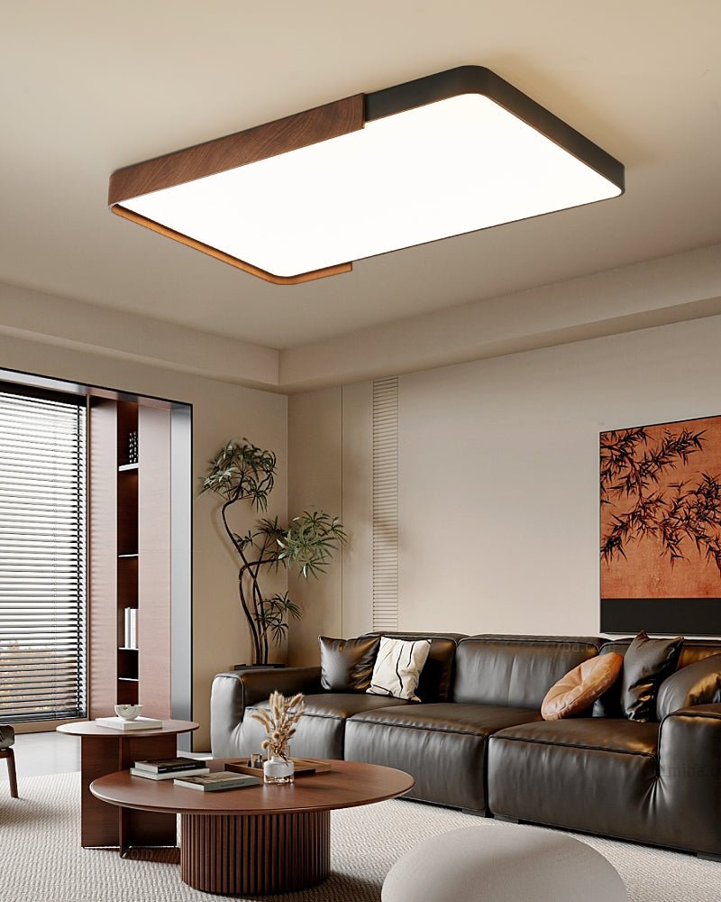 Orion Band LED Flush Mount Ceiling Light in Black and Walnut Wood Grain
