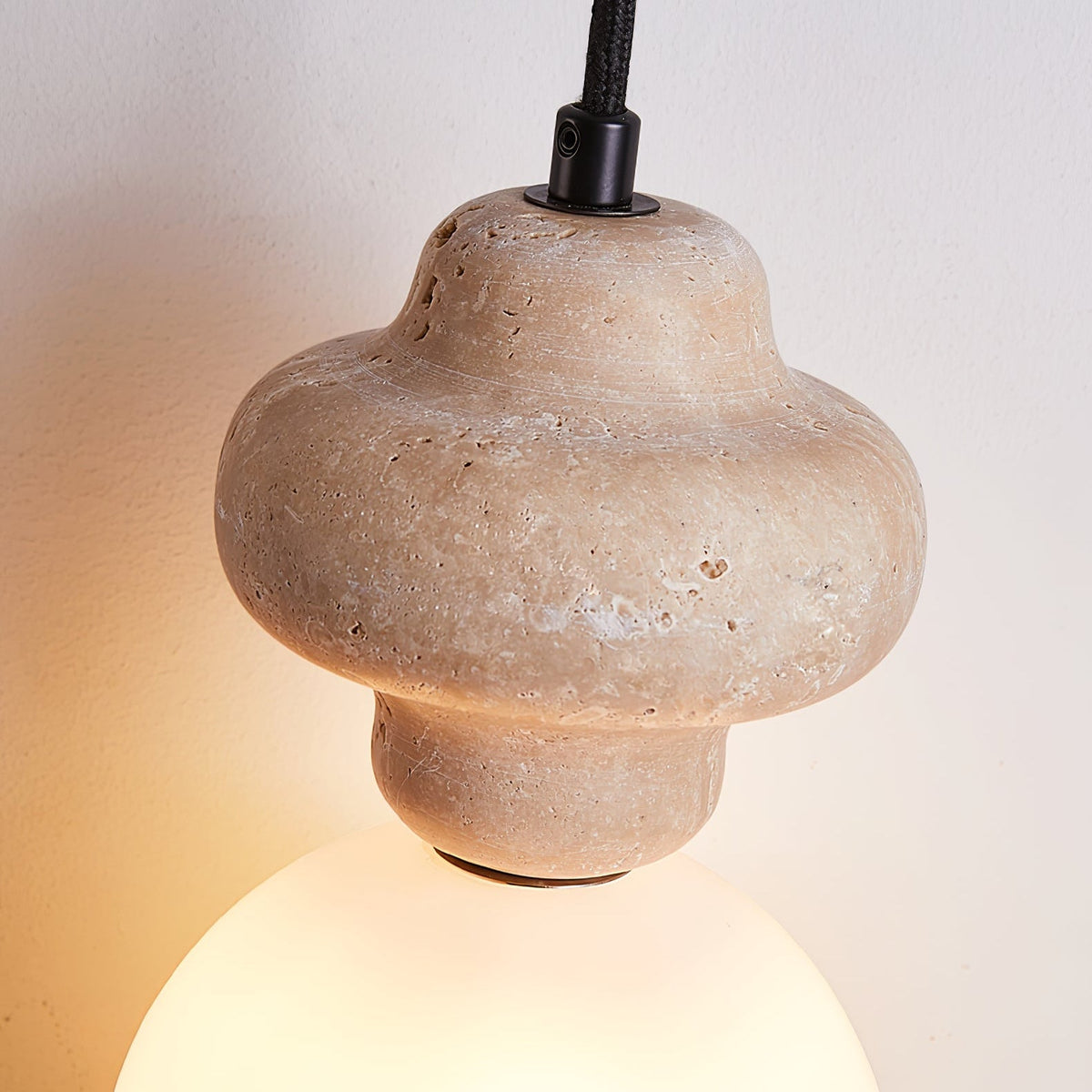 Orla Travertine Pendant Light – Sculptural Stone & Opal Glass