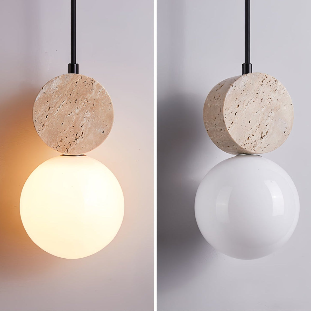 Orla Travertine Pendant Light – Sculptural Stone & Opal Glass