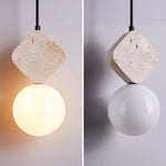 Orla Travertine Pendant Light – Sculptural Stone & Opal Glass