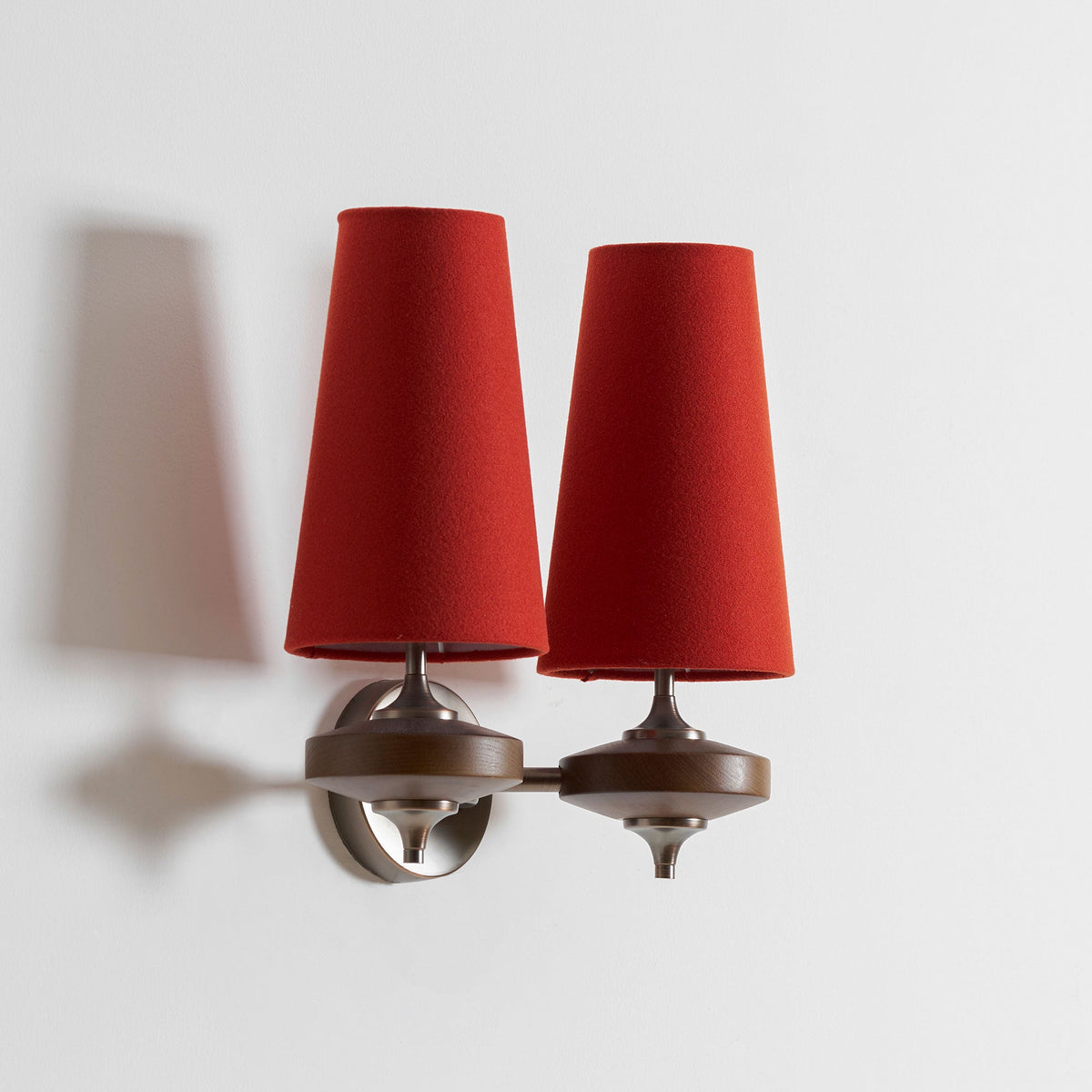 Orlan Twin Fabric Shade Wall Sconce in Walnut and Bronze