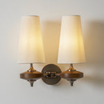 Orlan Twin Fabric Shade Wall Sconce in Walnut and Bronze