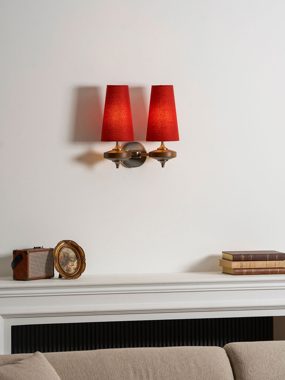 Orlan Twin Fabric Shade Wall Sconce in Walnut and Bronze
